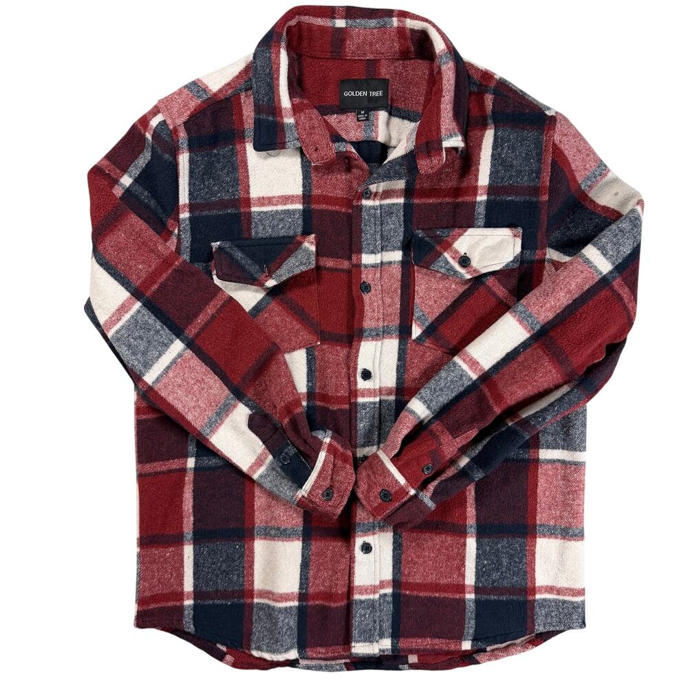 Golden Tree Flannel Shirt Men’s M Red Plaid Button Up Long Sleeve Cotton Blend
